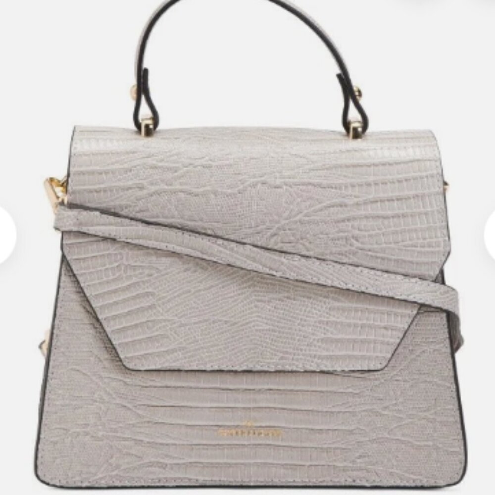 ROBERTA ROSSI Leather Lizard Print Geometric Flap Satchel - NWT